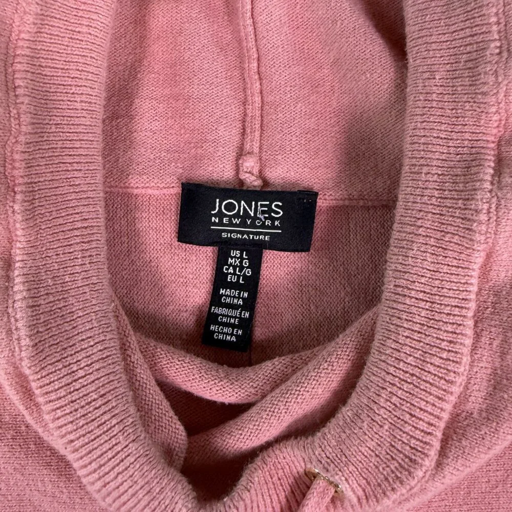 Jones New York Signature Women Sweater Size L Pink Cowl Neck Cotton Cozy E529 - Picture 5 of 11